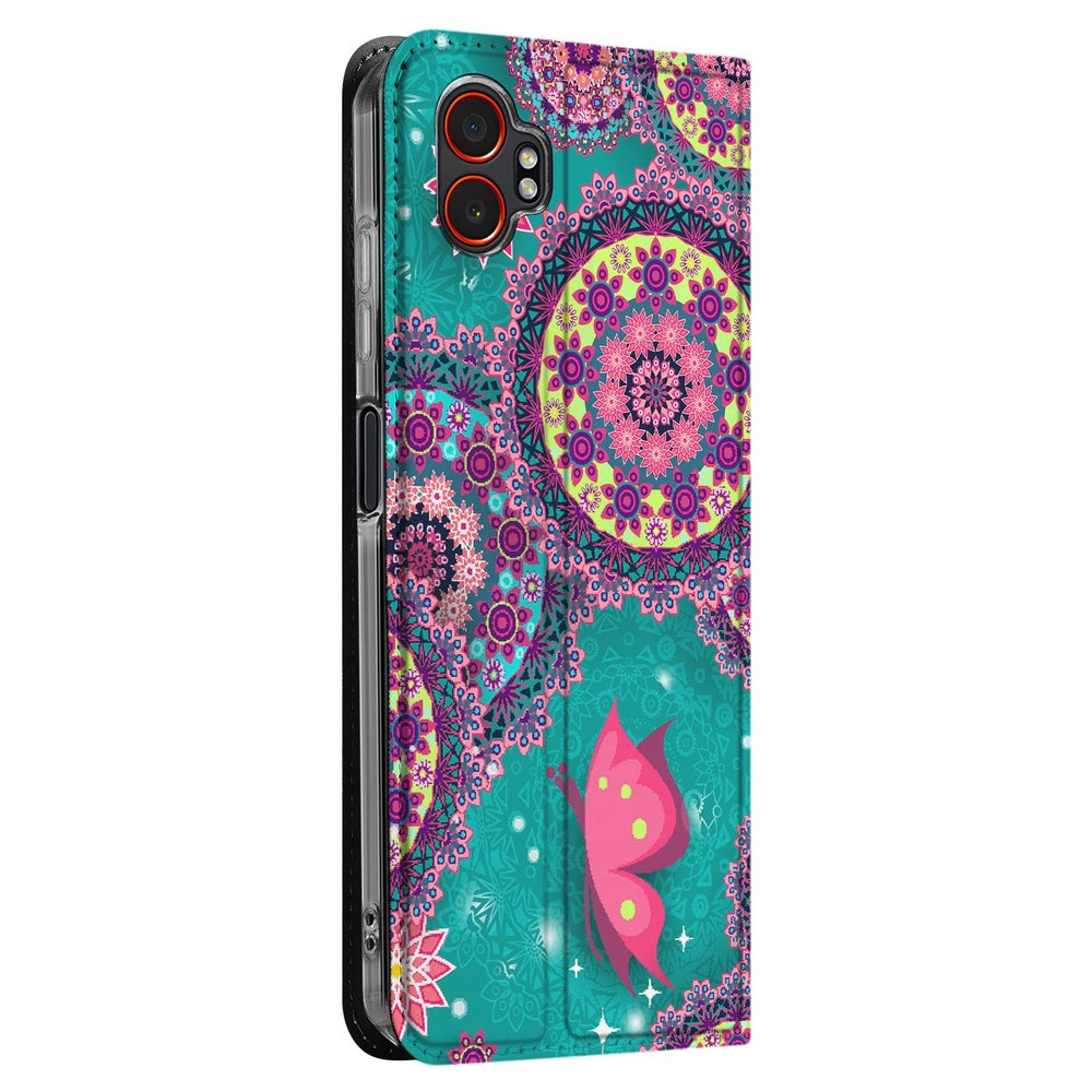 Samsung Galaxy Xcover 7 Pro Standcase Hoesje Cirkels en Vlinders designname zijkant