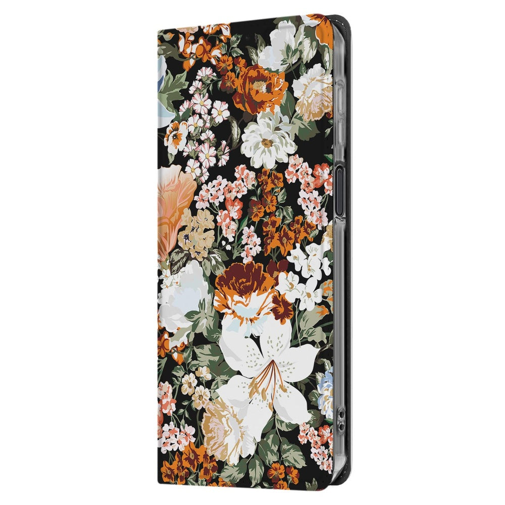 Samsung Galaxy Xcover 7 Pro Smart Cover Hoesje Dark Flowers bloemen zwart design voorkant