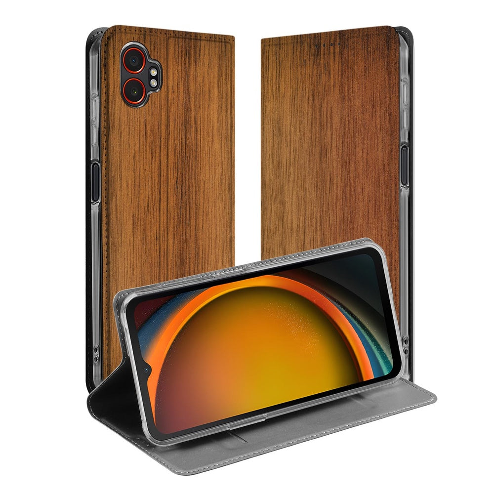 Samsung Galaxy Xcover 7 Pro Wallet Case Donker Hout wallet case donker hout aanzicht