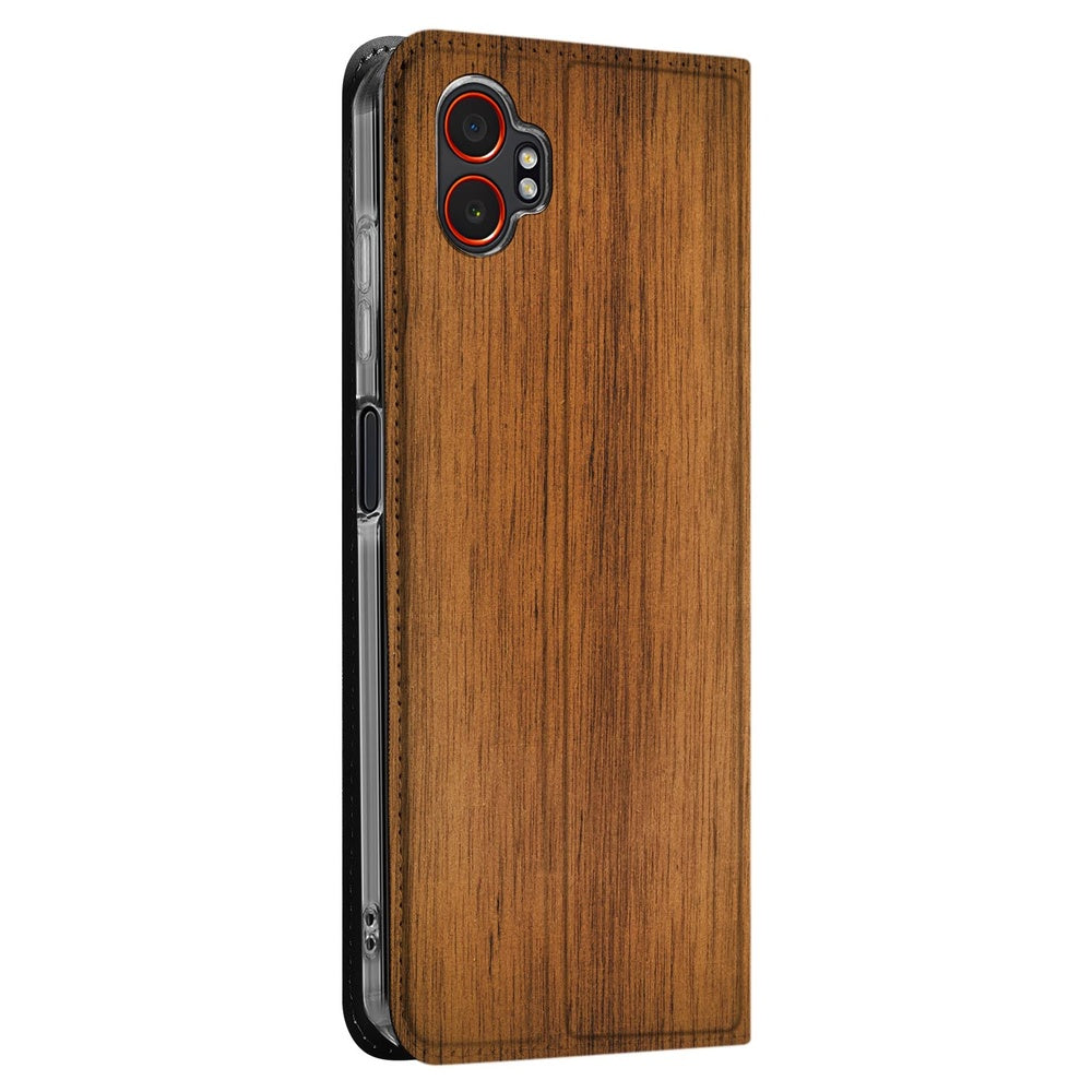 Samsung Galaxy Xcover 7 Pro Wallet Case Donker Hout zijaanzicht