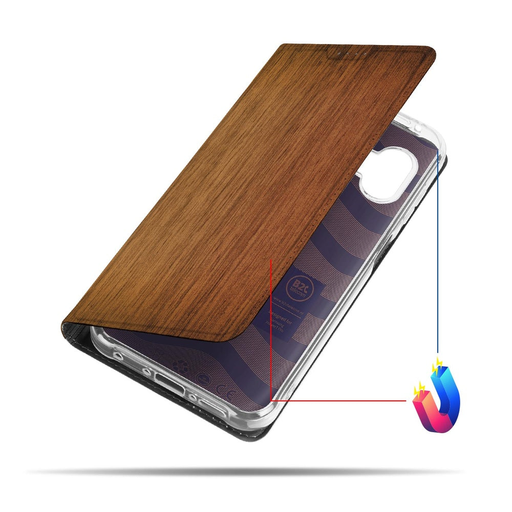 Samsung Galaxy Xcover 7 Pro Wallet Case Donker Hout design donker hout aanzicht