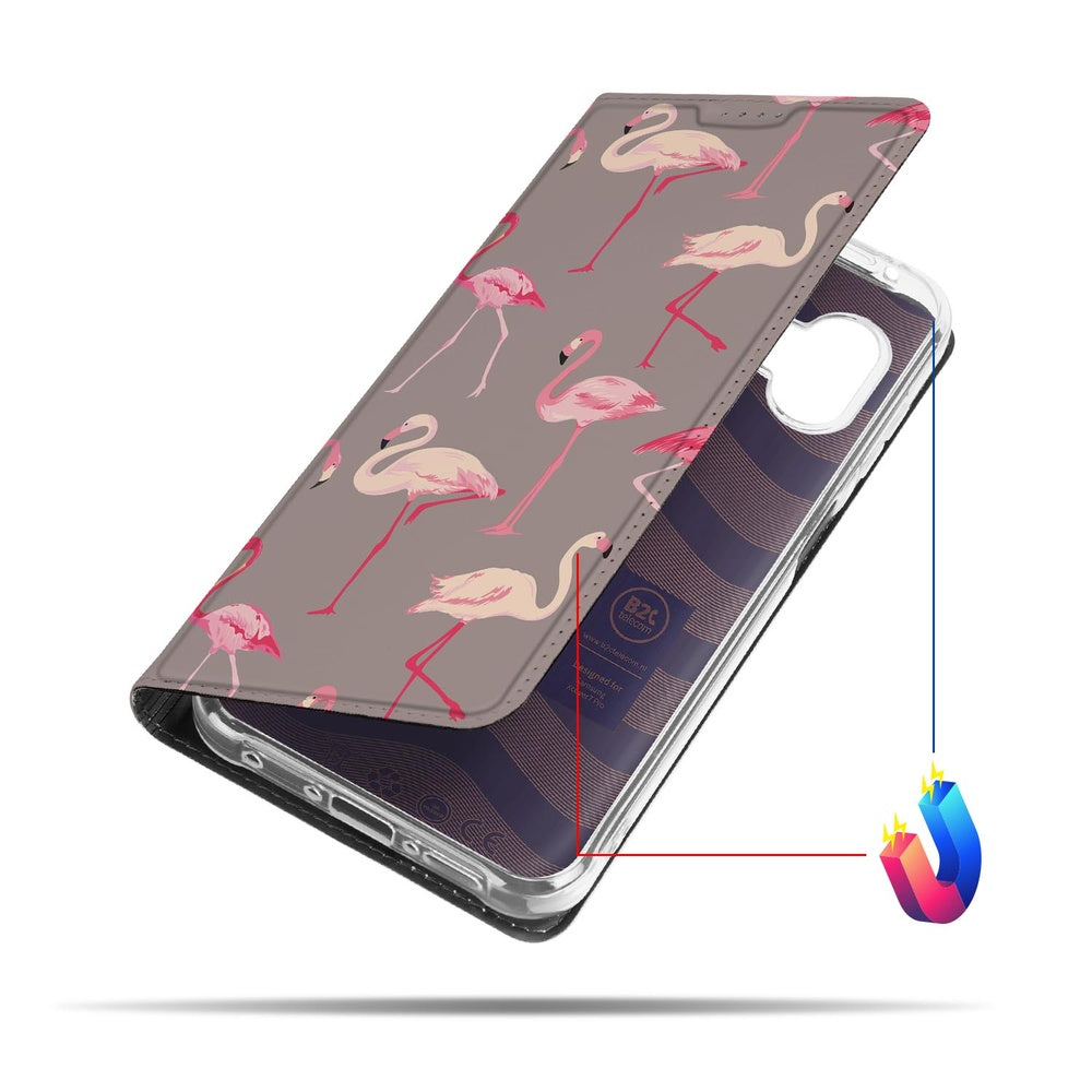Samsung Galaxy Xcover 7 Pro Book Case Flamingo boekhoes flamingoprint zijaanzicht