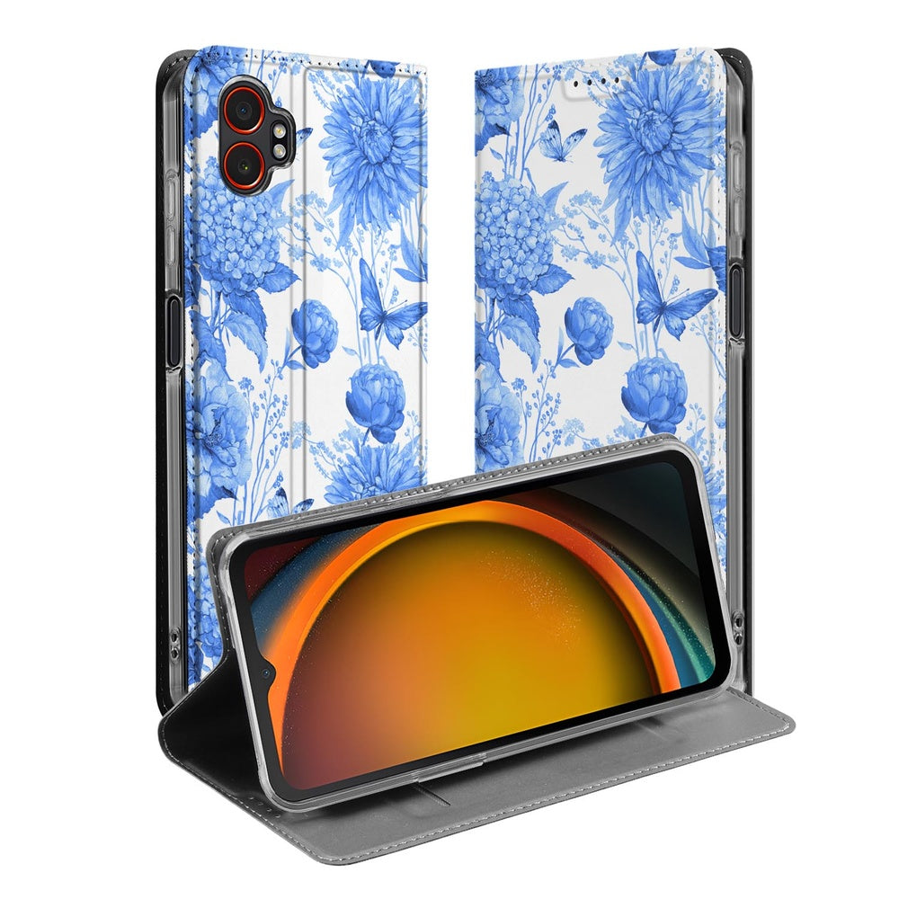 Samsung Galaxy Xcover 7 Pro Book Case Flowers Blue hoesje bloemenmotief aanzicht