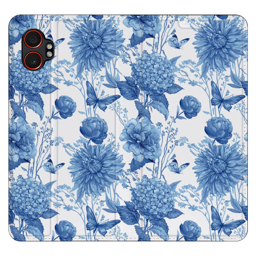 Samsung Galaxy Xcover 7 Pro Book Case Flowers Blue bloemmotief bovenaanzicht