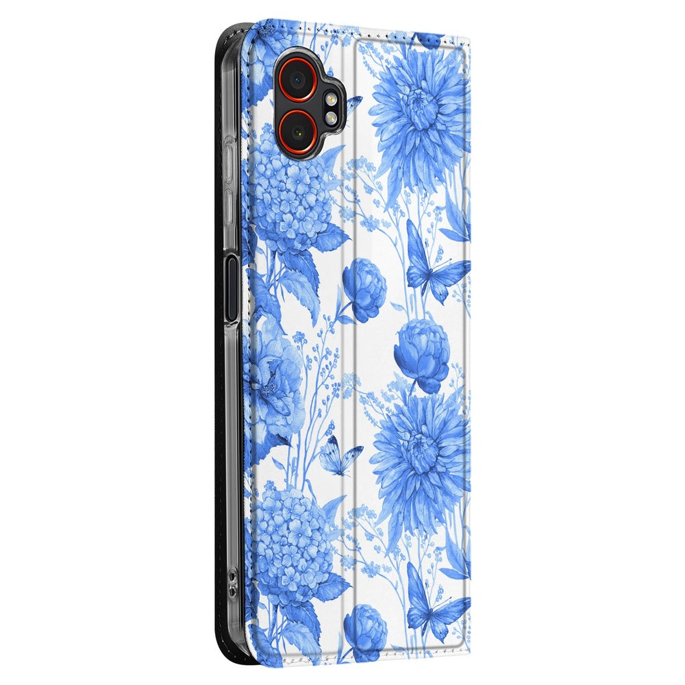 Samsung Galaxy Xcover 7 Pro Book Case Flowers Blue boekcase bloemen blauw zijaanzicht