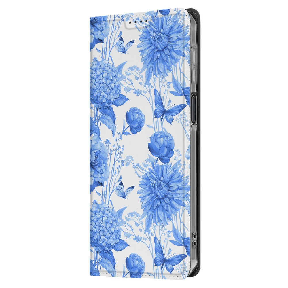 Samsung Galaxy Xcover 7 Pro Book Case Flowers Blue book case bloemenmotief zijaanzicht