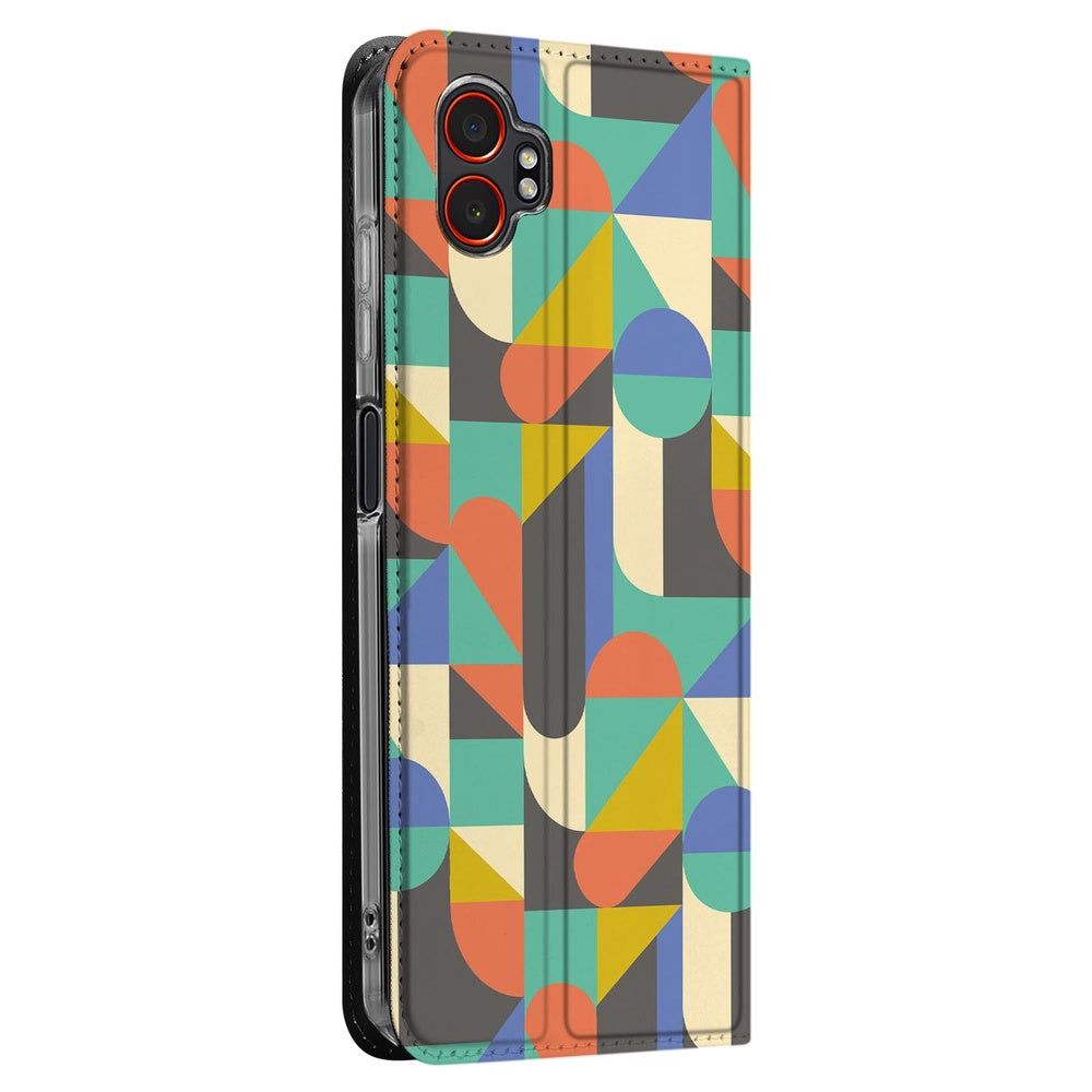 Samsung Galaxy Xcover 7 Pro Book Cover Funky Retro hoesje design kleurrijk geometrisch aanzicht