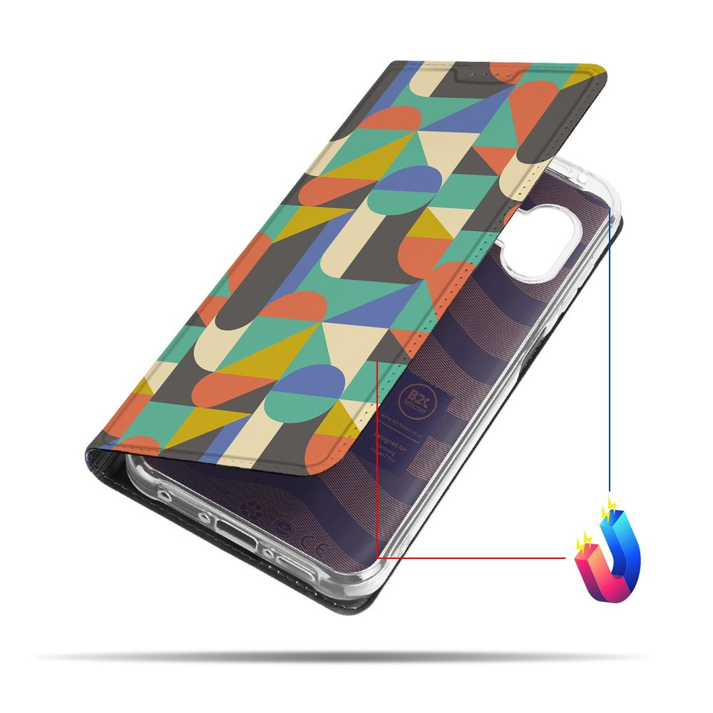 Samsung Galaxy Xcover 7 Pro Book Cover Funky Retro hoesje kleurrijk design aanzicht