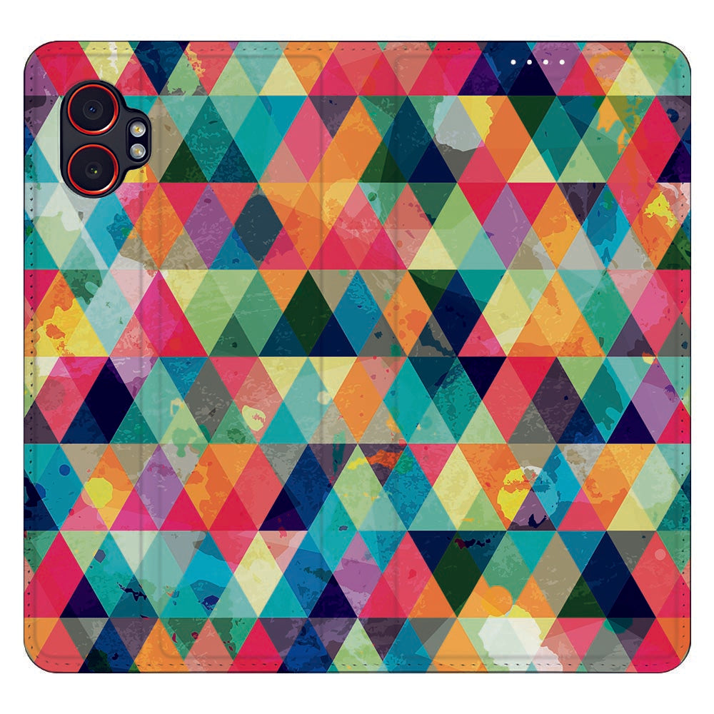 Bookcase Samsung Galaxy Xcover 7 Pro Geruit design kleurrijk ruitjespatroon aanzicht