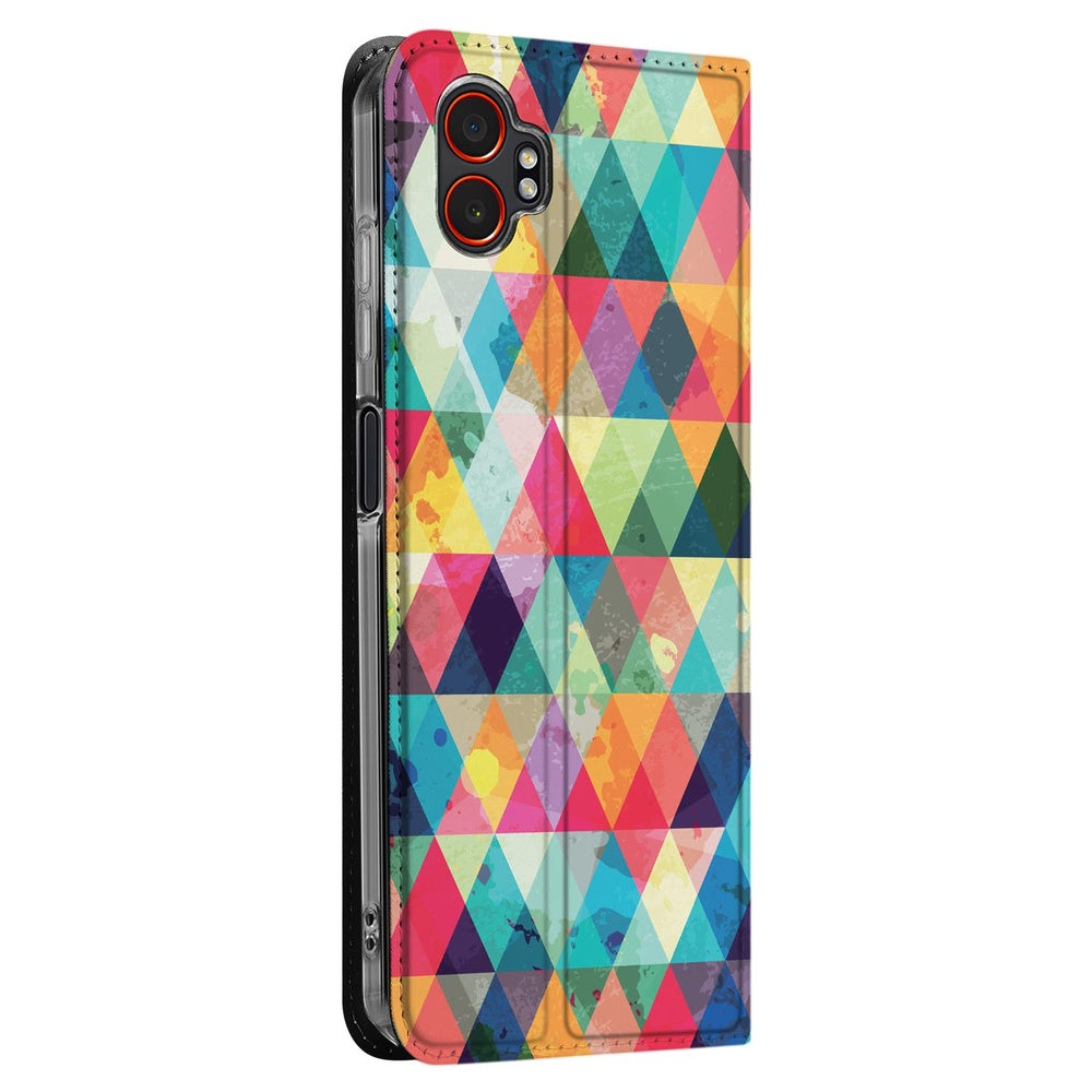 Bookcase Samsung Galaxy Xcover 7 Pro Geruit design kleurrijk ruitjespatroon aanzicht