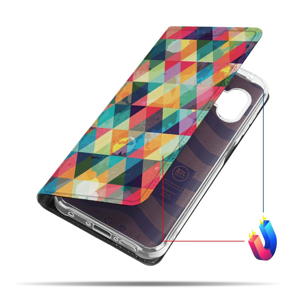 Bookcase Samsung Galaxy Xcover 7 Pro Geruit kleurrijk ruitjespatroon aanzicht