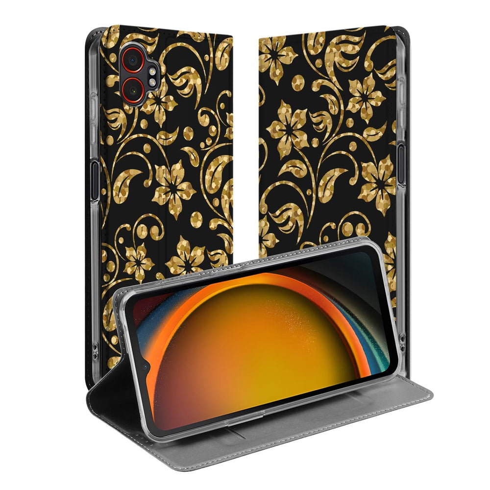 Samsung Galaxy Xcover 7 Pro Book Wallet Case Gouden Bloemen design voorkant