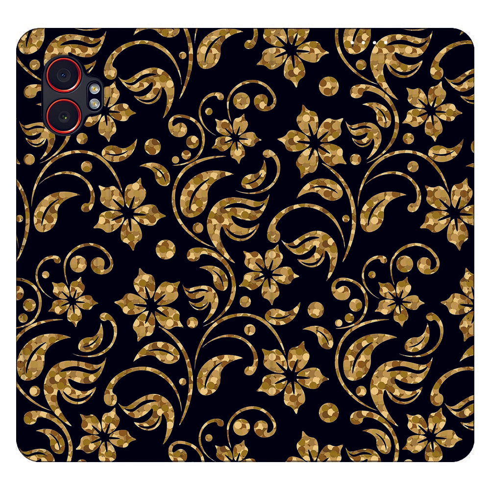 Book Wallet Case Samsung Galaxy Xcover 7 Pro Gouden Bloemen design gouden bloemen achterkant