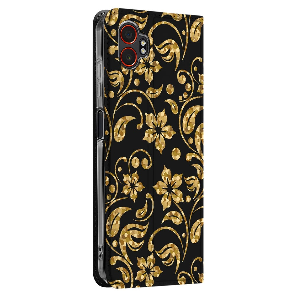 Samsung Galaxy Xcover 7 Pro Book Wallet Case Gouden Bloemen zijkant
