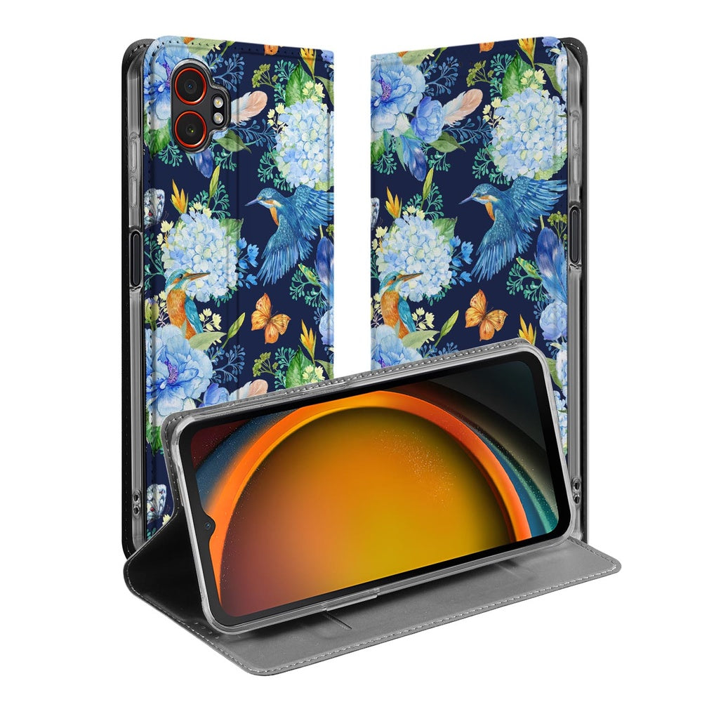 Flip Style Cover Samsung Galaxy Xcover 7 Pro IJsvogel hoesje kleurrijk design aanzicht