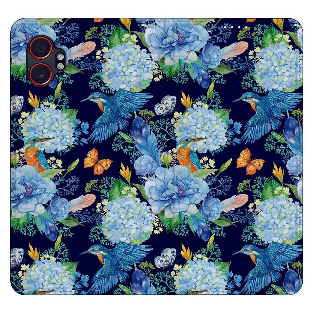 Flip Style Cover Samsung Galaxy Xcover 7 Pro IJsvogel bloemen ijsvogelprint donkerblauw