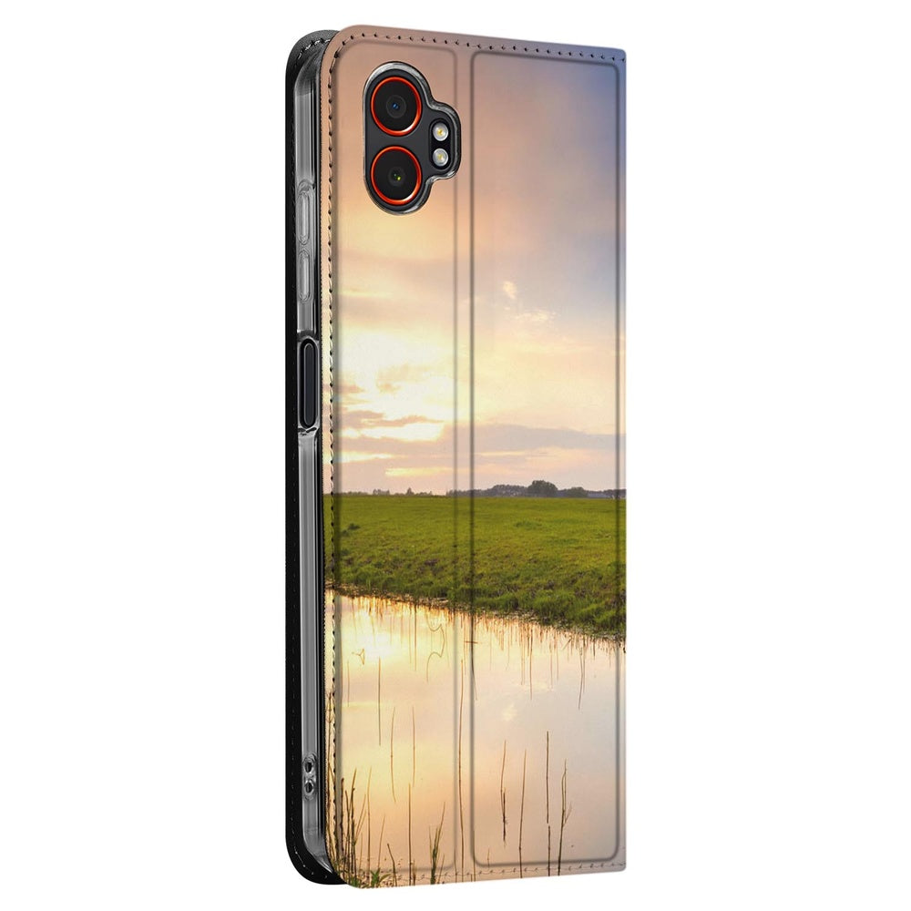 Stand Case Hoesje Samsung Galaxy Xcover 7 Pro Koe aanzicht koe zonsondergang natuur
