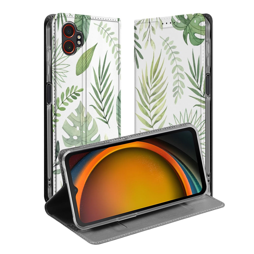 Telefoonhoesje Samsung Galaxy Xcover 7 Pro Leaves book case leaves groentinten open