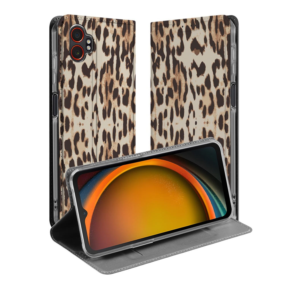 Samsung Galaxy Xcover 7 Pro Flip Style Cover Leopard case design voorkant