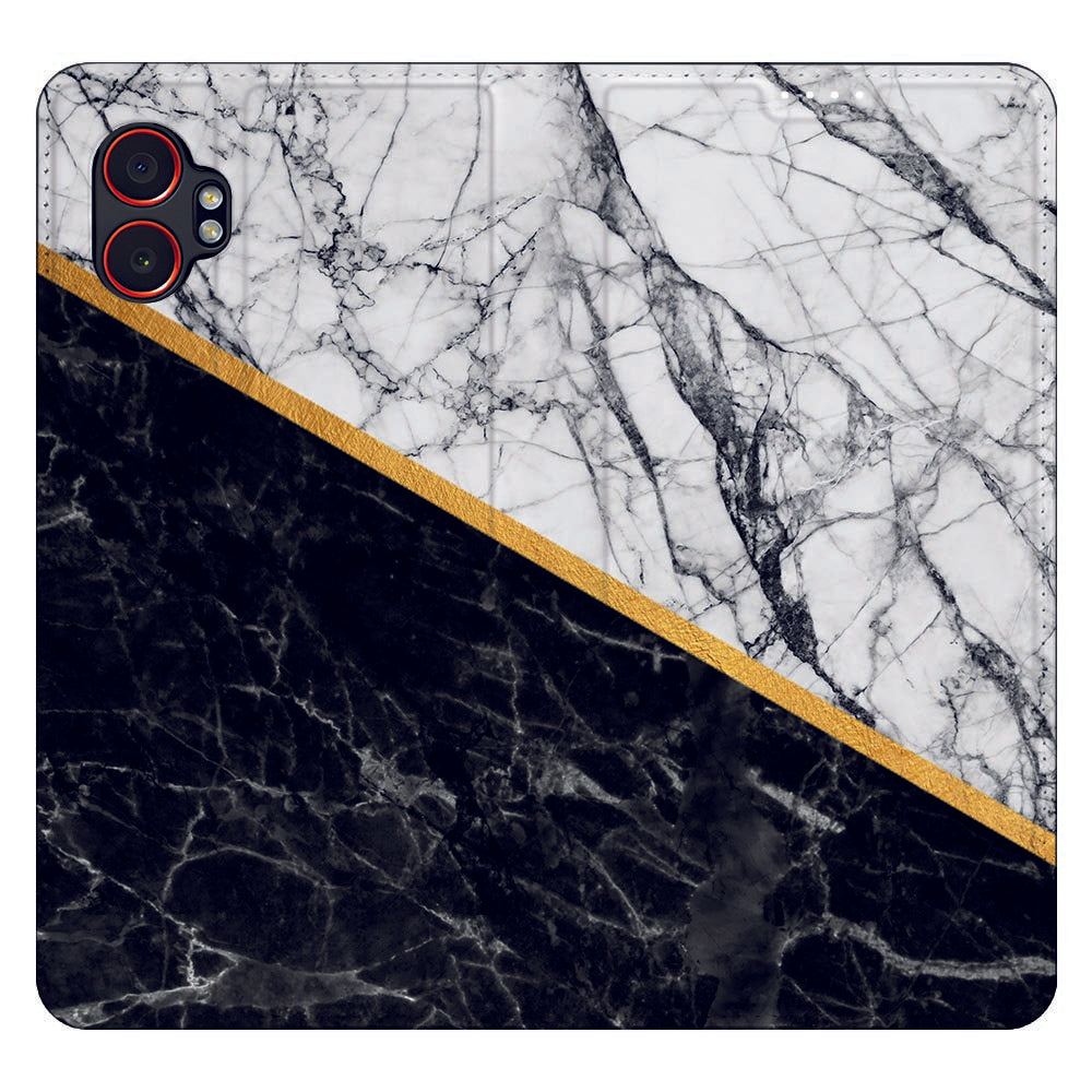 Samsung Galaxy Xcover 7 Pro Stand Case Hoesje Marble White Black voorzijde