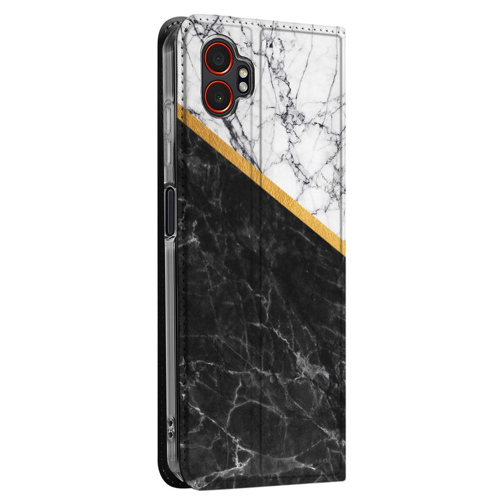 Stand Case Hoesje Samsung Galaxy Xcover 7 Pro Marble White Black achterkant design marmer