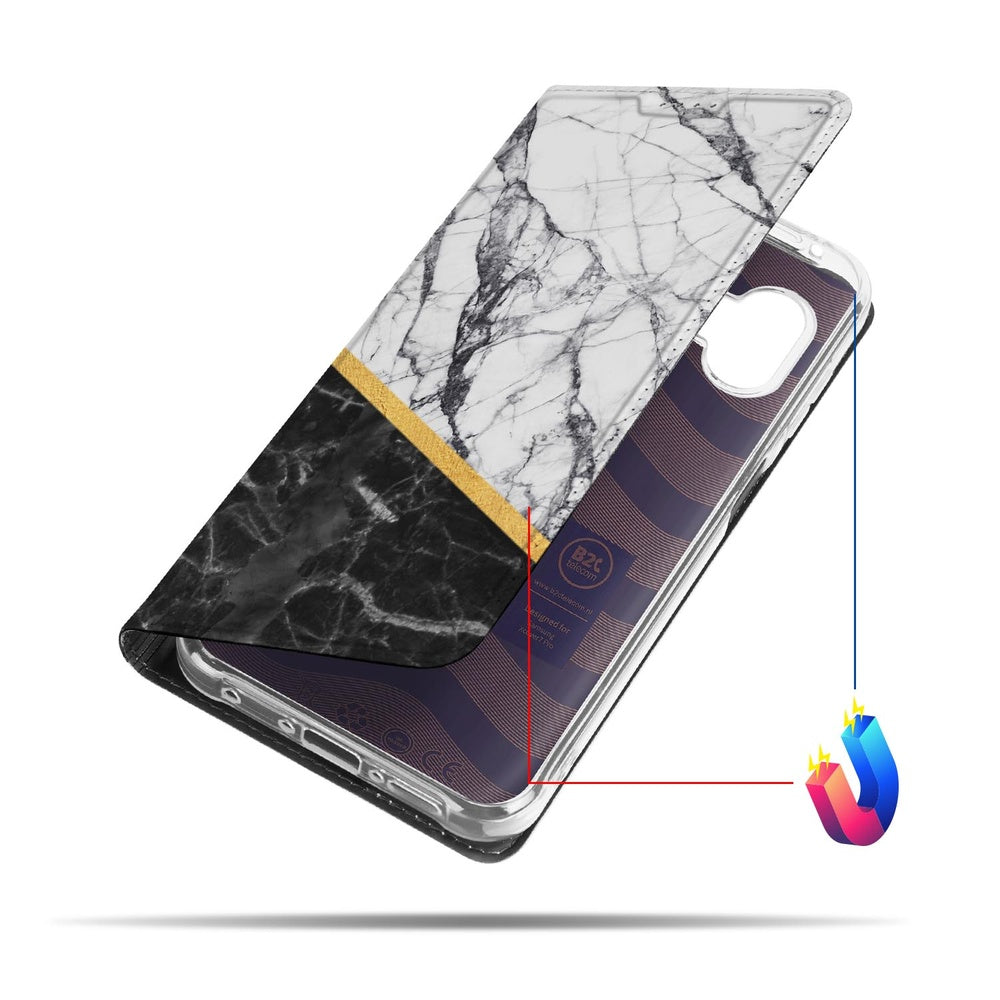 Samsung Galaxy Xcover 7 Pro Stand Case Hoesje Marble White Black zijaanzicht