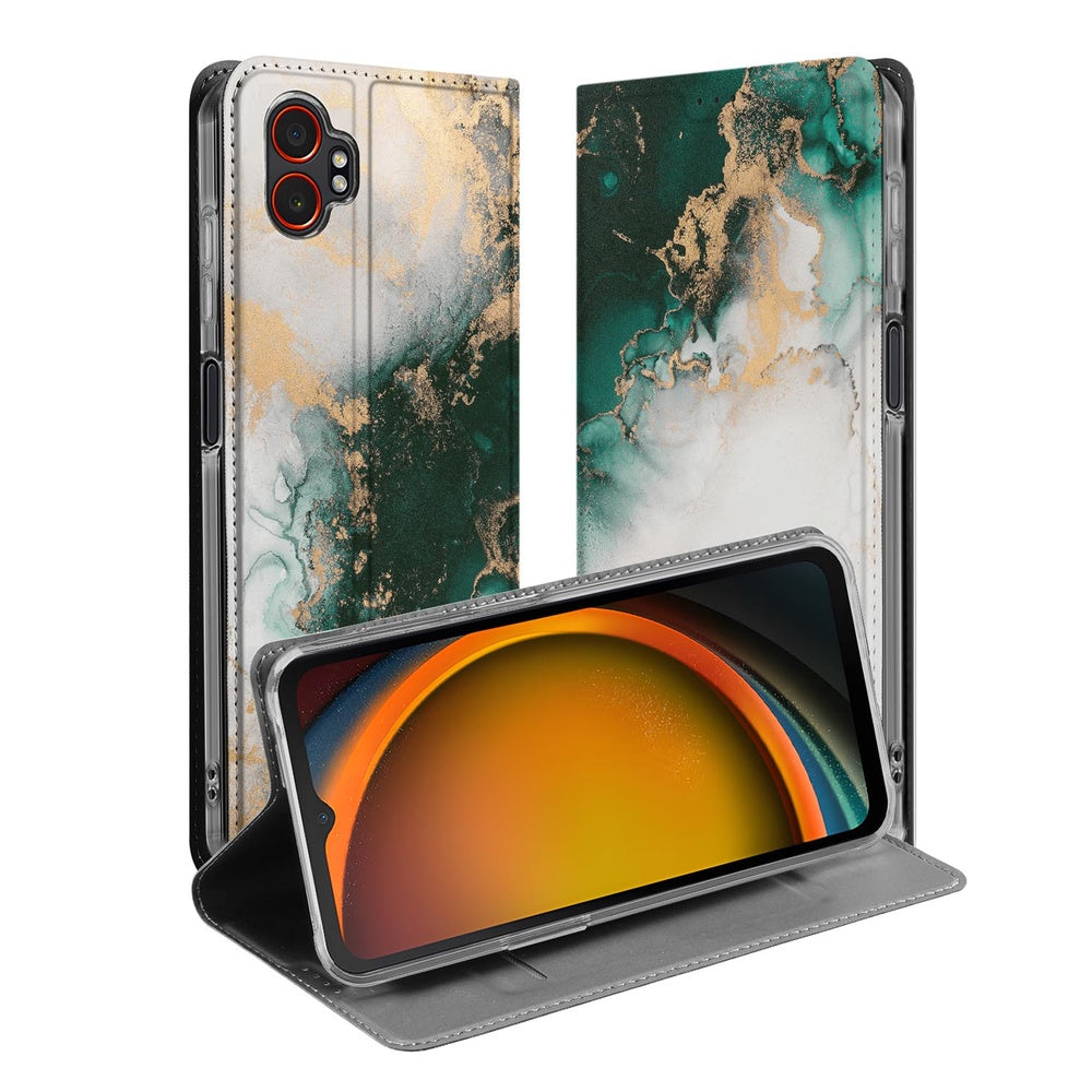 Wallet Case Samsung Galaxy Xcover 7 Pro Marmer Groen stand case design marmer voorkant achterkant