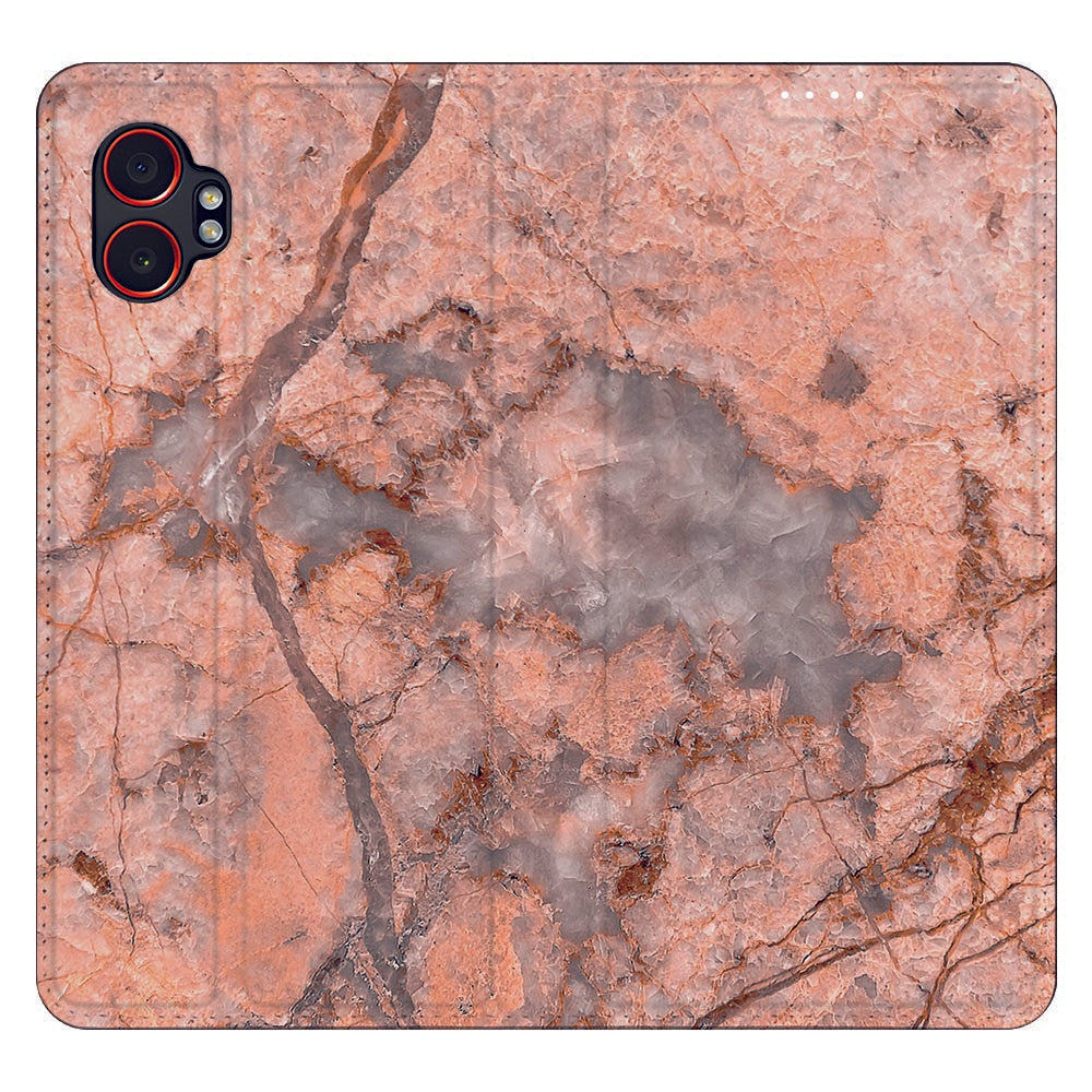 Bookcase Samsung Galaxy Xcover 7 Pro Marmer Oranje hoes marmerprint bovenaanzicht