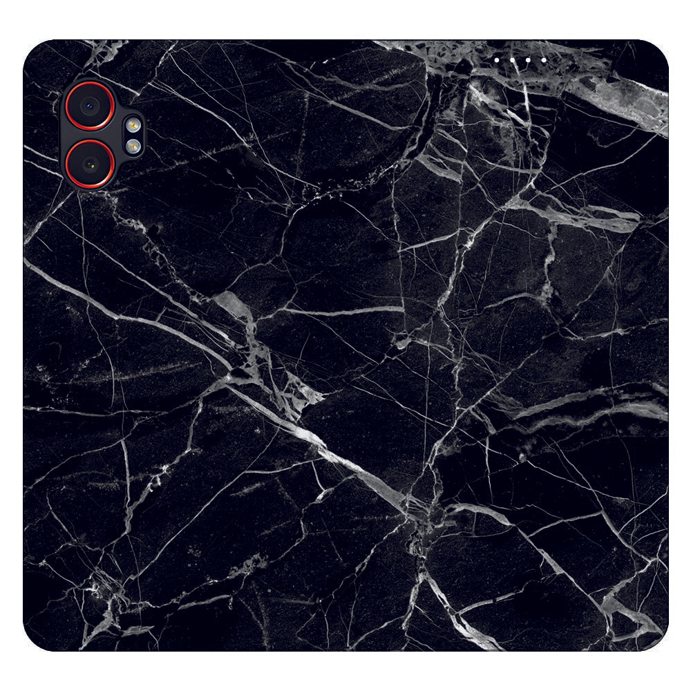 Telefoonhoesje Samsung Galaxy Xcover 7 Pro Wallet Case Marmer Zwart design zwart marmer aanzicht