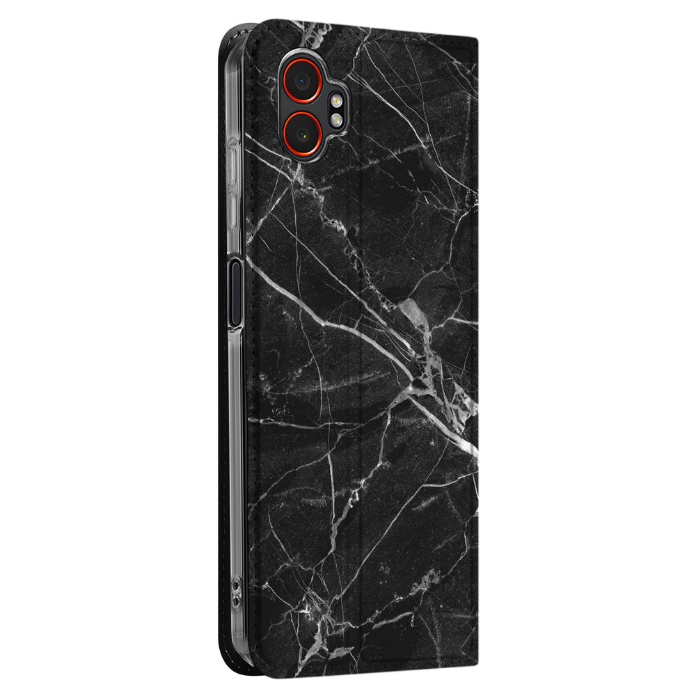 Telefoonhoesje Samsung Galaxy Xcover 7 Pro Wallet Case Marmer Zwart ontwerp zijaanzicht
