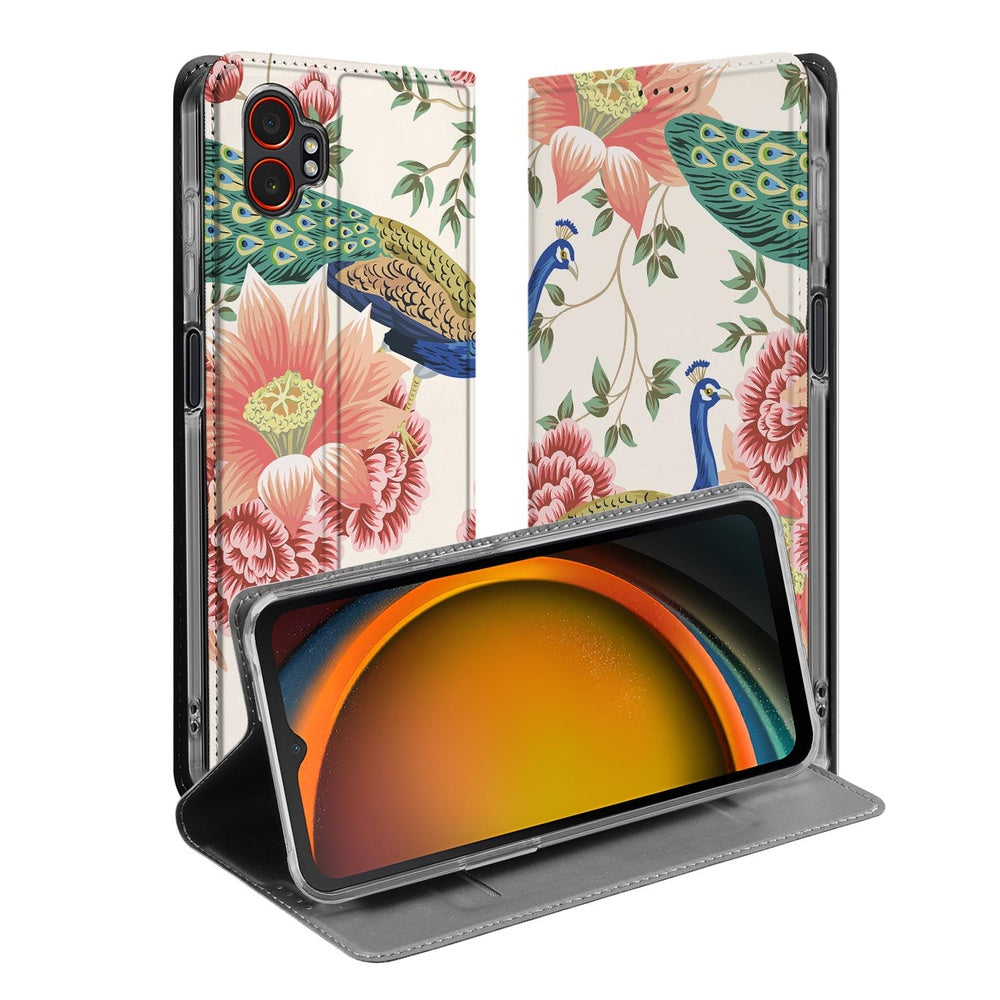 Bookcase Samsung Galaxy Xcover 7 Pro Pink Peacock bookcase design pink peacock voorkant