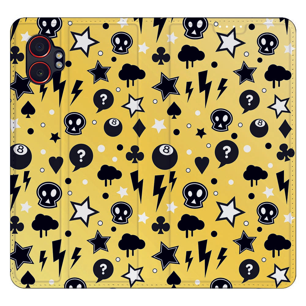 Samsung Galaxy Xcover 7 Pro Book Cover Punk Yellow bovenaanzicht patroon