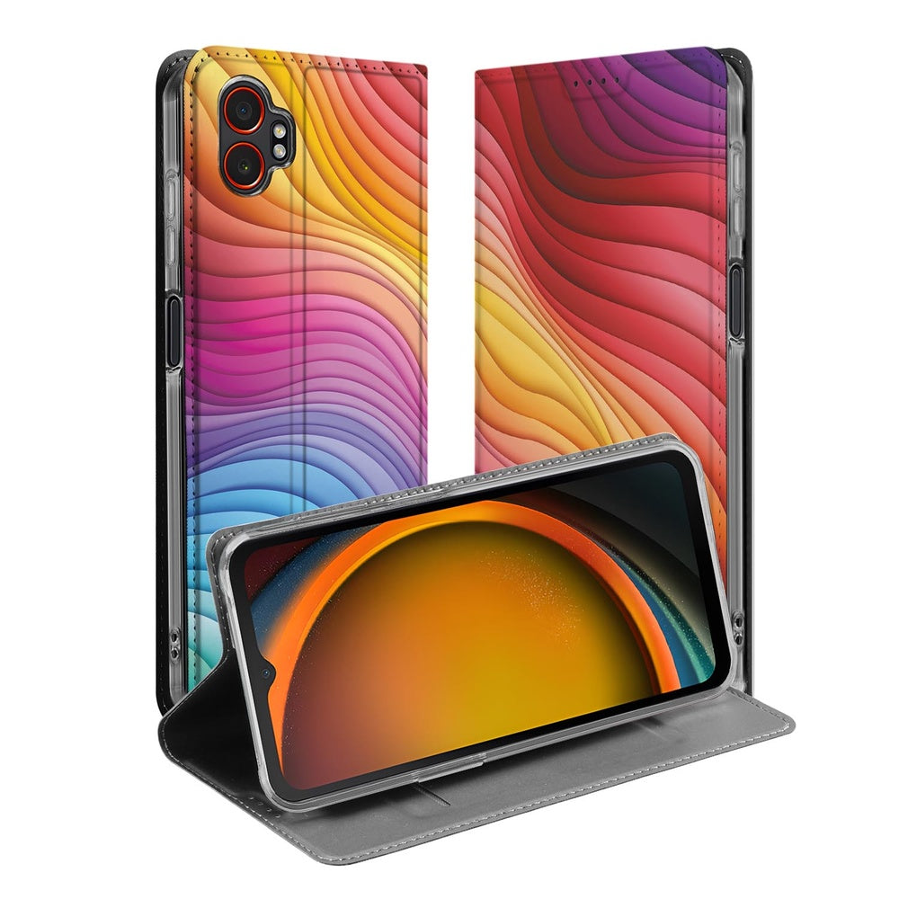 Bookcase Samsung Galaxy Xcover7 Pro Regenboog design naam aanzicht
