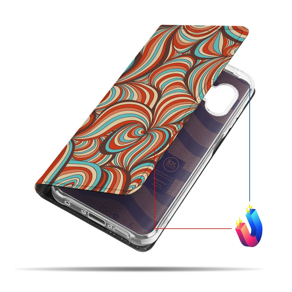 Samsung Galaxy Xcover 7 Pro Retro telefoonhoesje Book Case aanzicht retro design