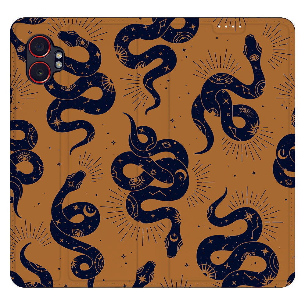 Book Wallet Case Samsung Galaxy Xcover 7 Pro Snakes slangen print bruin