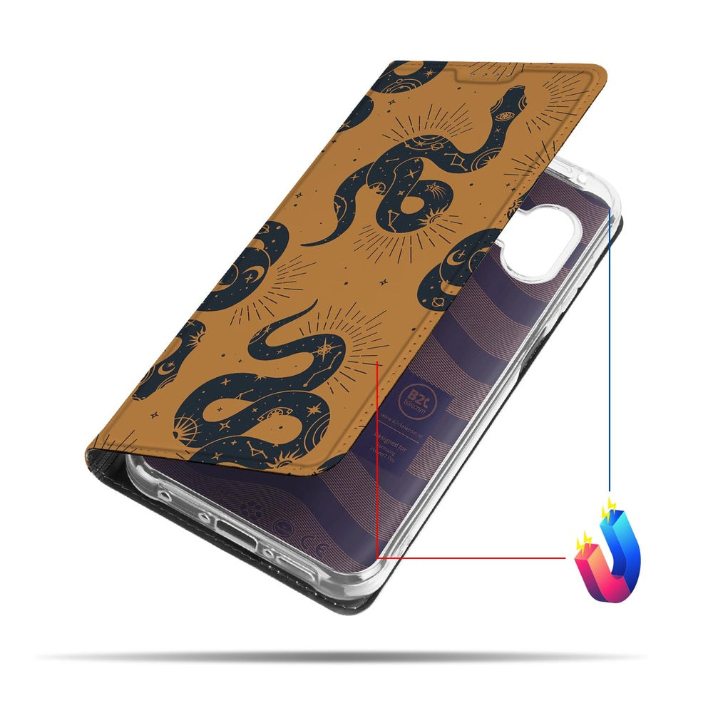 Book Wallet Case Samsung Galaxy Xcover 7 Pro Snakes slangen design aanzicht