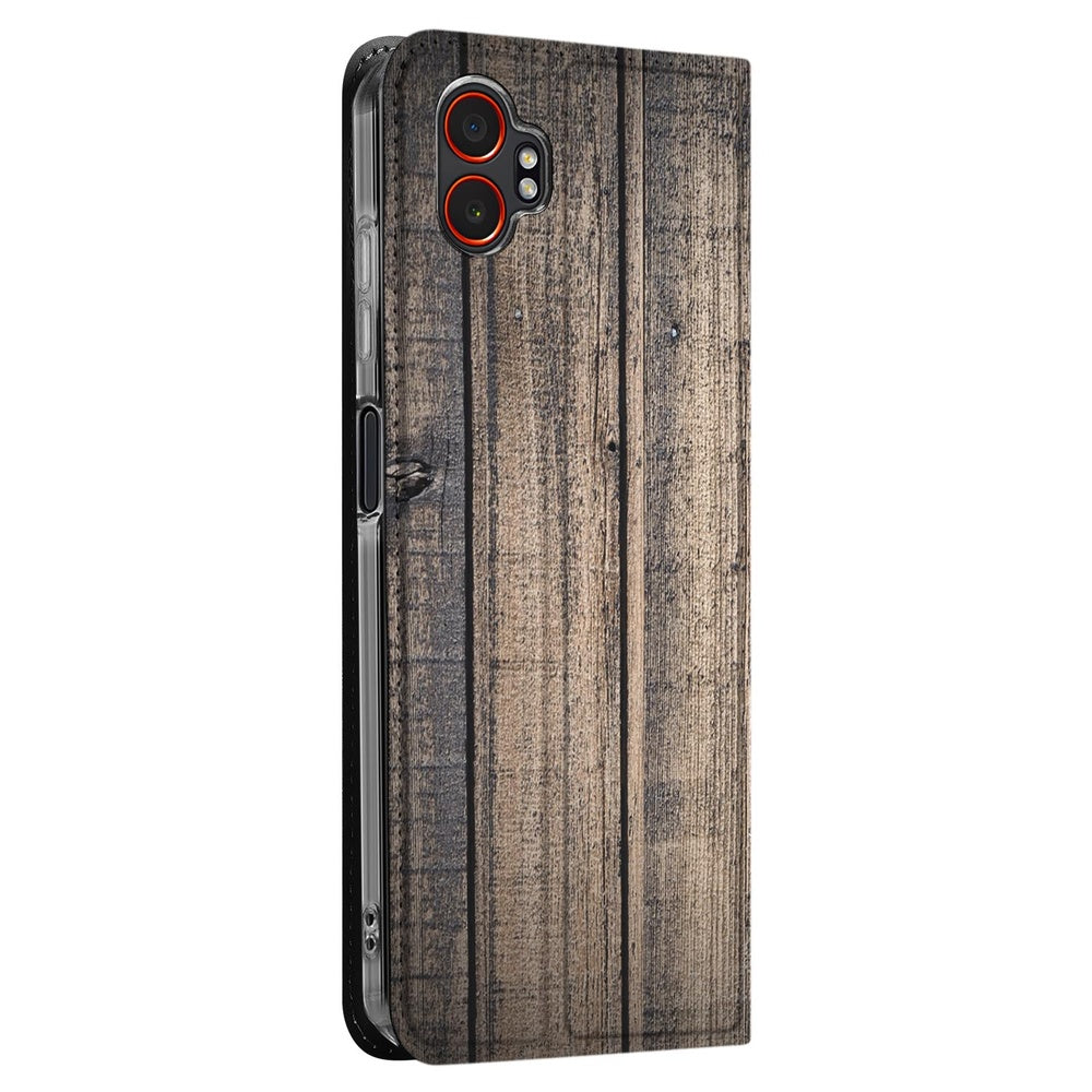 Standcase Hoesje Samsung Galaxy Xcover 7 Pro Steigerhout achterkant houtlook