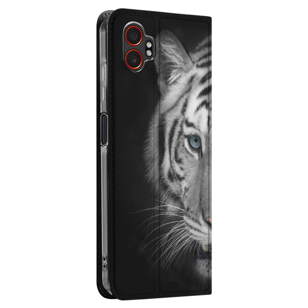 Samsung Galaxy Xcover 7 Pro Stand Case Hoesje Tijger zijkant zwart wit