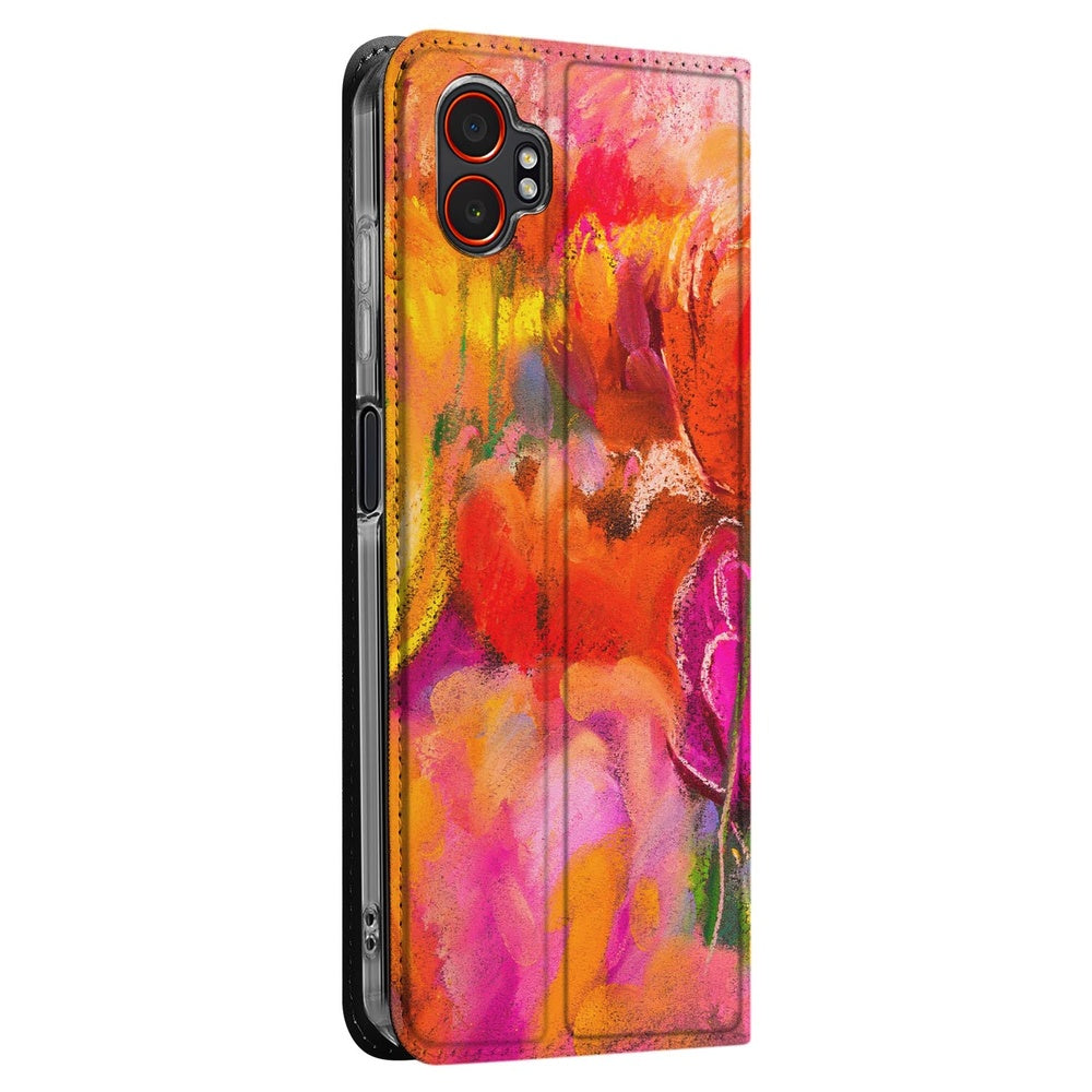 Book Case Samsung Galaxy Xcover 7 Pro Tulips zij aanzicht kleurrijk bloemmotief