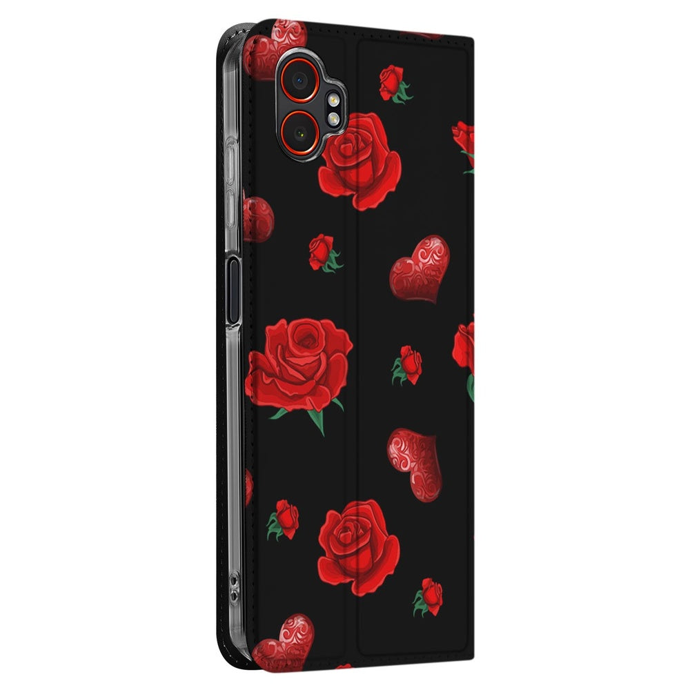 Book Cover Samsung Galaxy Xcover 7 Pro Valentine zwarte achtergrond rozen harten design