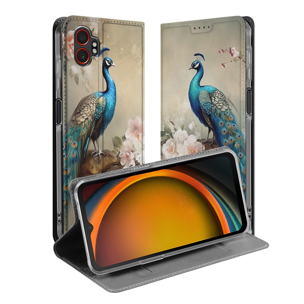 Samsung Galaxy Xcover 7 Pro Book Wallet Case Vintage Pauwen voorkant achterkant
