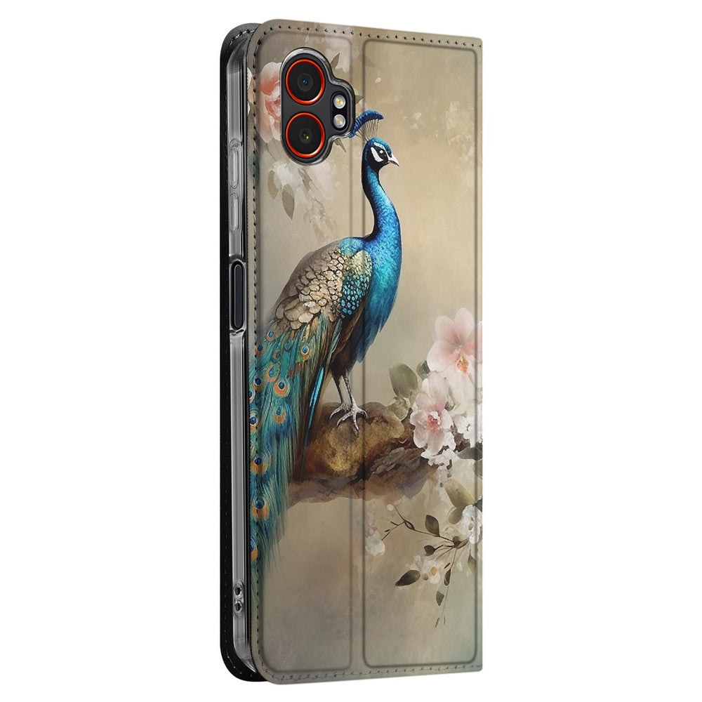 Samsung Galaxy Xcover 7 Pro Book Wallet Case Vintage Pauwen zijaanzicht pauw bloemen