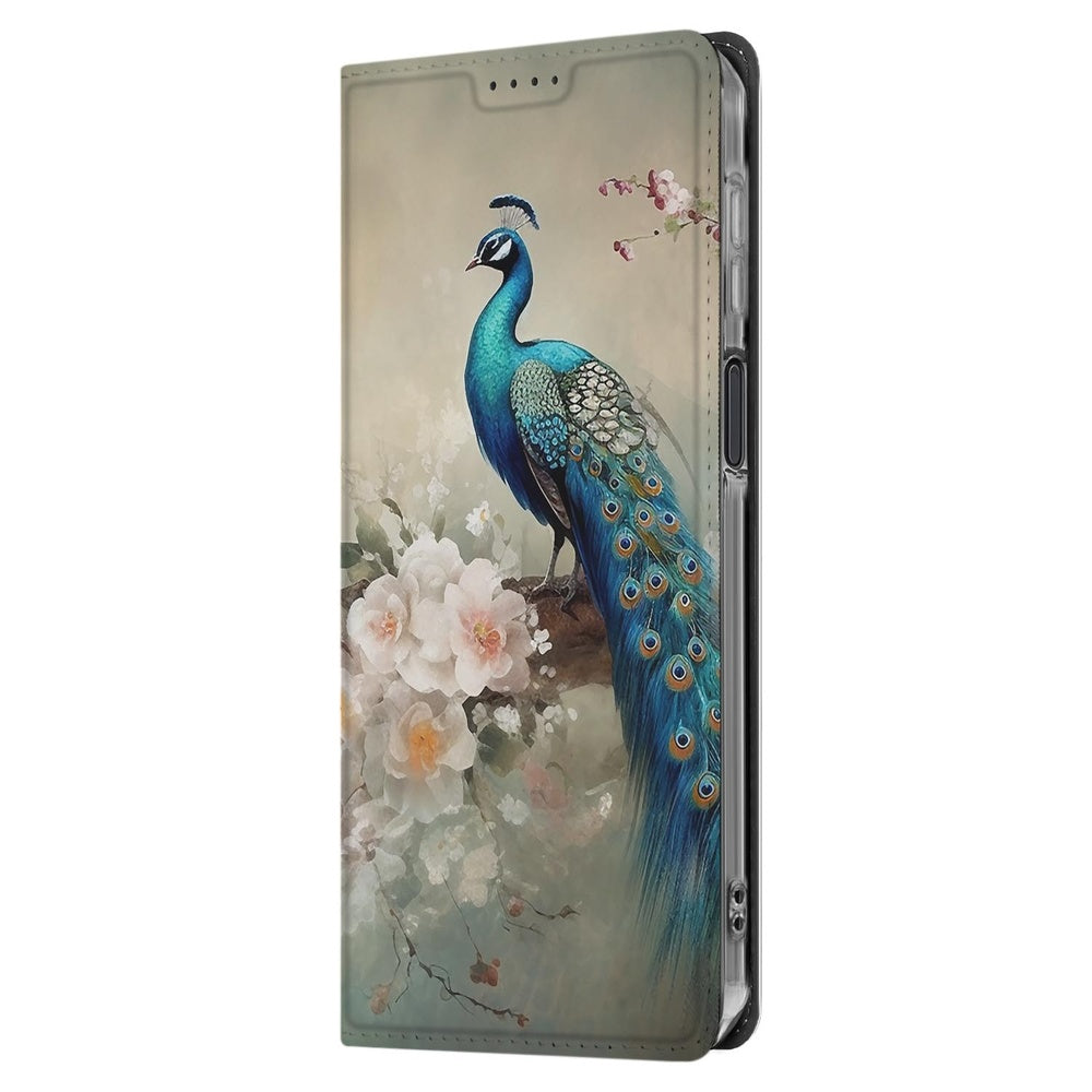 Samsung Galaxy Xcover 7 Pro Book Wallet Case Vintage Pauwen zijaanzicht pauw met bloemen