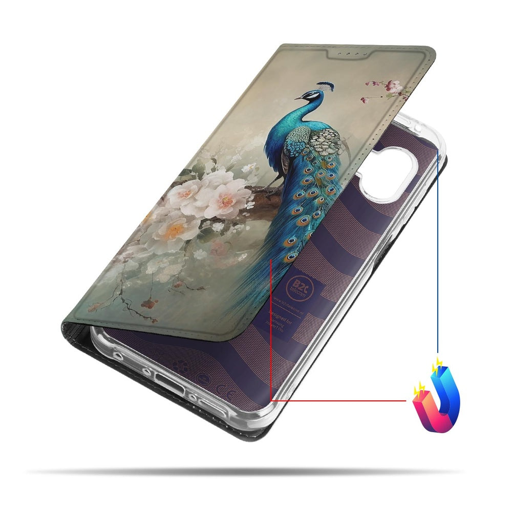 Samsung Galaxy Xcover 7 Pro Book Wallet Case Vintage Pauwen zijaanzicht