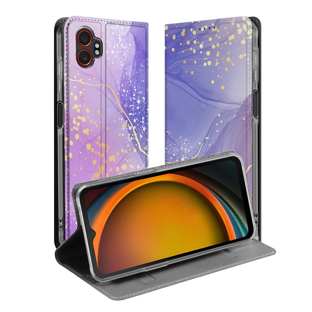 Samsung Galaxy Xcover 7 Pro Telefoonhoesje met pashouder Watercolor Paars ontwerp front achterzijde
