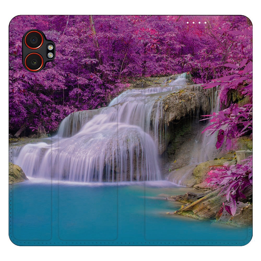 Samsung Galaxy Xcover 7 Pro Telefoonhoesje met magneet Waterval waterval paars uitzicht