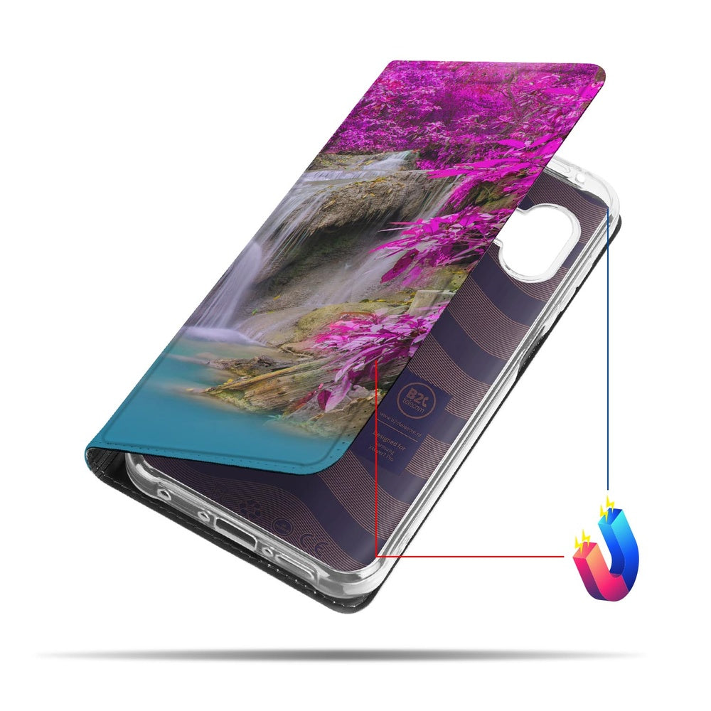 Samsung Galaxy Xcover 7 Pro Telefoonhoesje met magneet Waterval paars ontwerp aanzicht