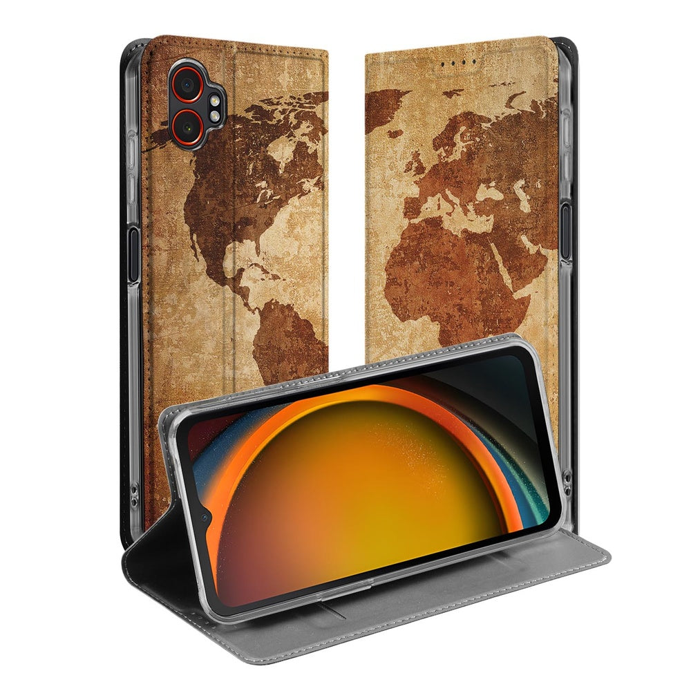 Samsung Galaxy Xcover 7 Pro Book Case Wereldkaart boekcase wereldkaart vooraanzicht