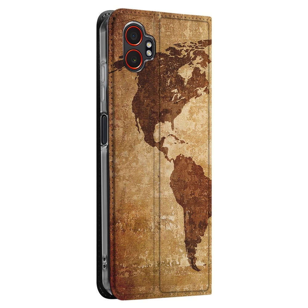 Samsung Galaxy Xcover 7 Pro Book Case Wereldkaart boek case wereldkaart aanzicht