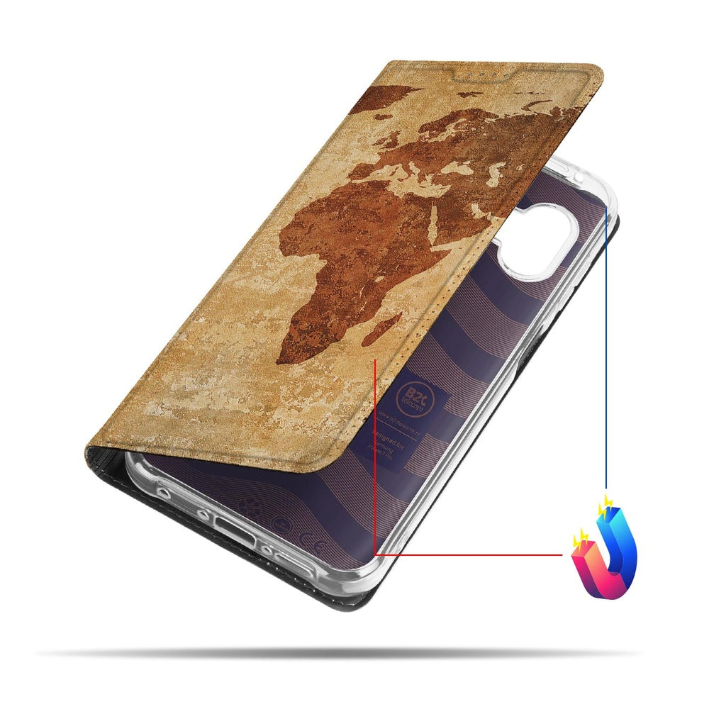 Samsung Galaxy Xcover 7 Pro Book Case Wereldkaart boek case wereldkaart aanzicht